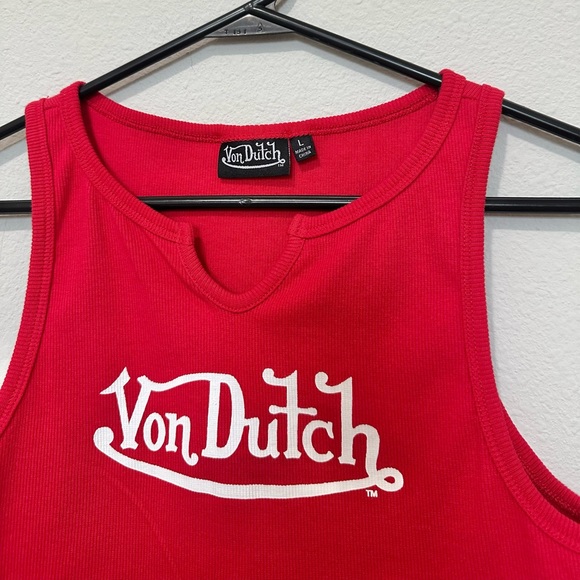 Von Dutch Red Ribbed Tank Top - Picture 5 of 6